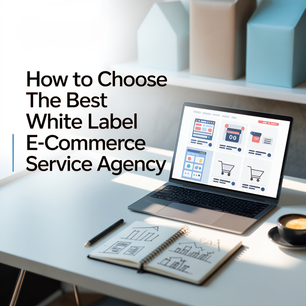 White label ecommerce agency selection guide concept banner with analytics dashboard