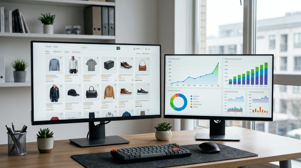 Shopify SEO checklist store analytics dashboard showing traffic and sales growth