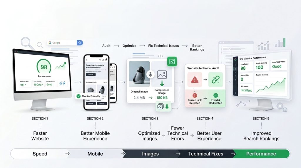 Shopify SEO checklist technical steps for speed, mobile, images, and ranking now